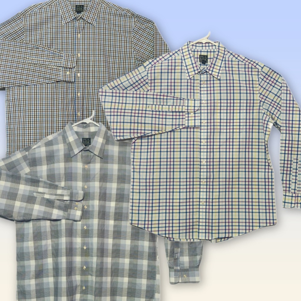 Jos A Bank Travelers Collection Button Down LS Shirts Mens XL Plaid Lot of 3